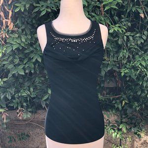 WHBM Black Sleeveless Rhinestone Mesh Top XXS